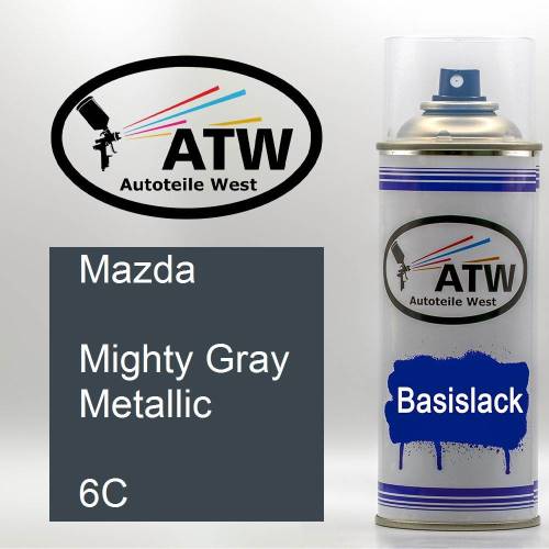 Mazda, Mighty Gray Metallic, 6C: 400ml Sprühdose, von ATW Autoteile West.